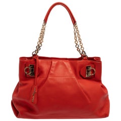 Salvatore Ferragamo Red Leather Chain Tote