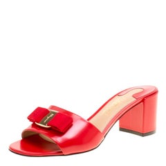 Salvatore Ferragamo Red Leather Eolie Slide Sandals Size 37