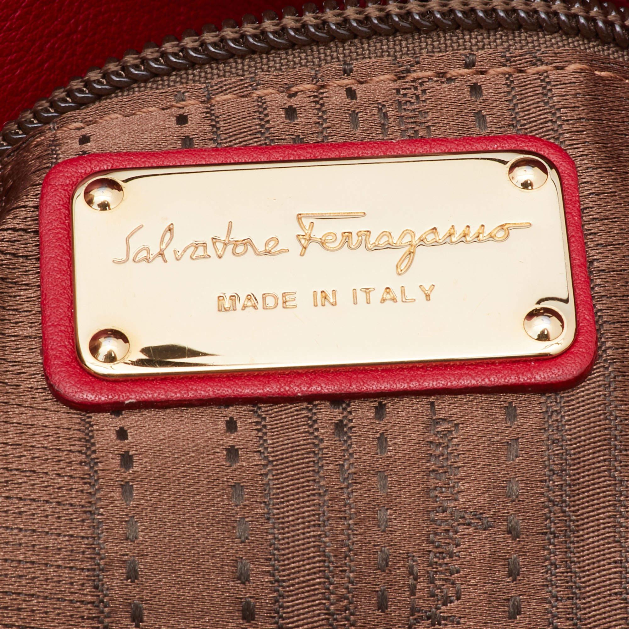 Salvatore Ferragamo Red Leather Gancini Chain Tote 2