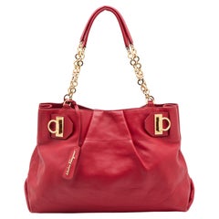 Salvatore Ferragamo Red Leather Gancini Chain Tote