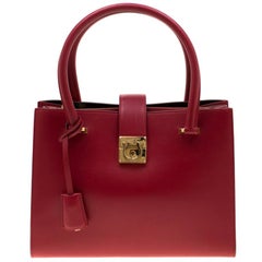 Salvatore Ferragamo Red Leather Gancini Lock Tote