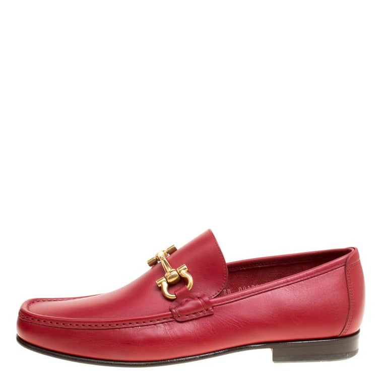 Salvatore Ferragamo Red Leather Giordano Moccassins Size