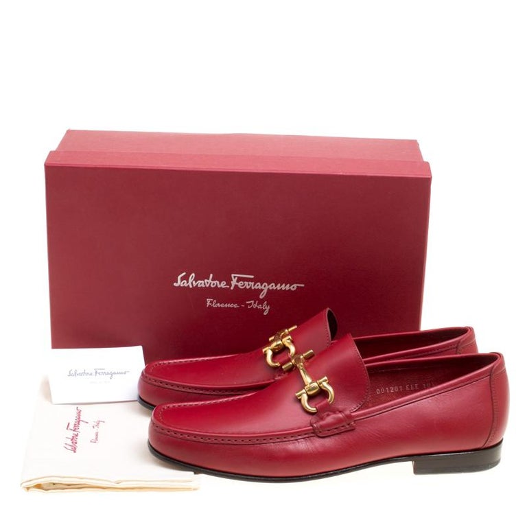 Salvatore Ferragamo Red Leather Giordano Moccassins Size