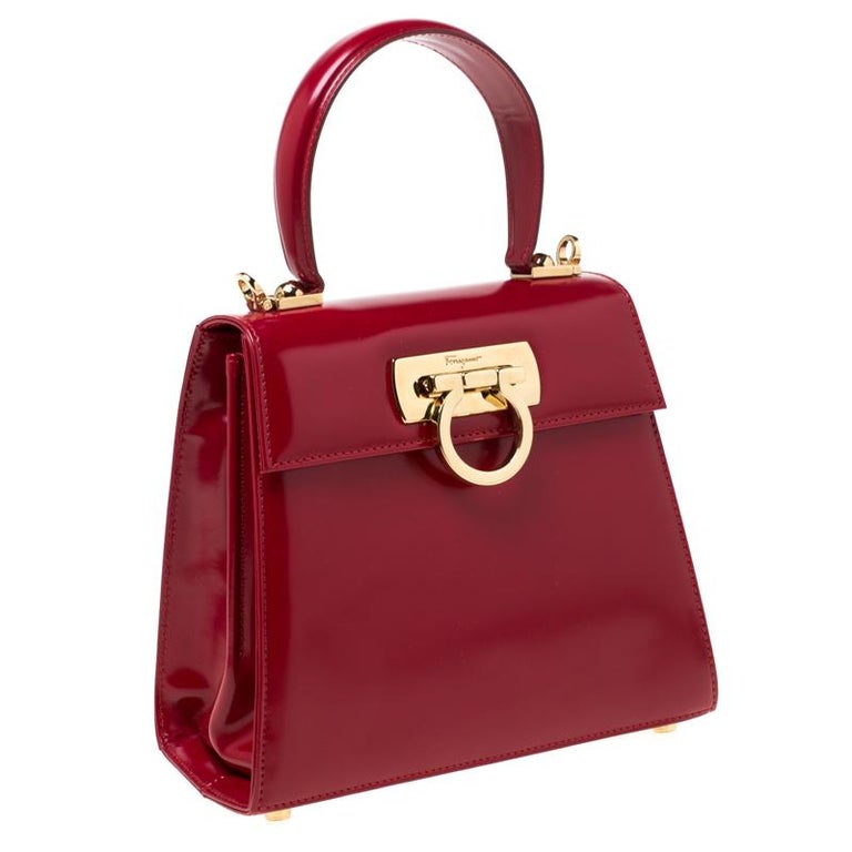 Salvatore Ferragamo Red Leather Kelly Top Handle Bag For Sale at 1stDibs