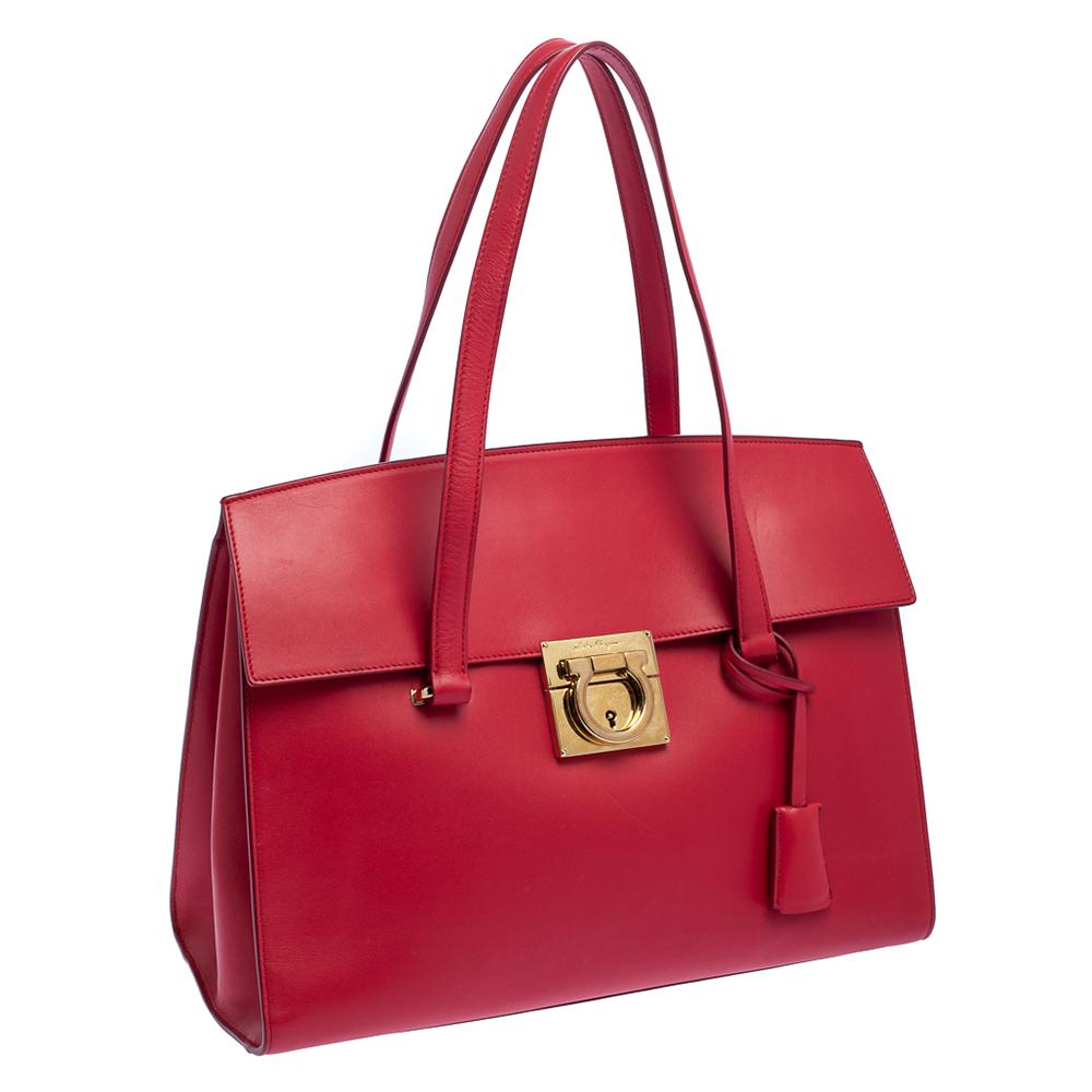 Women's Salvatore Ferragamo Red Leather Large Mara Satchel