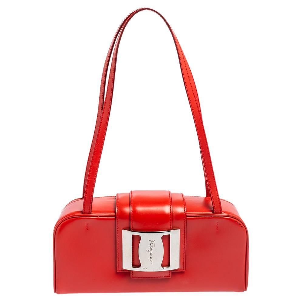 Salvatore Ferragamo Watermelon Pebbled Leather Shoulder Bag For Sale at