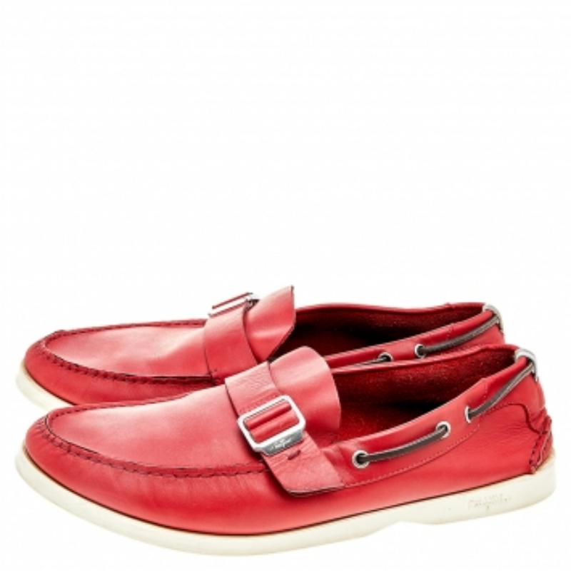 Salvatore Ferragamo Red Leather Slip On Loafers Size 46 2