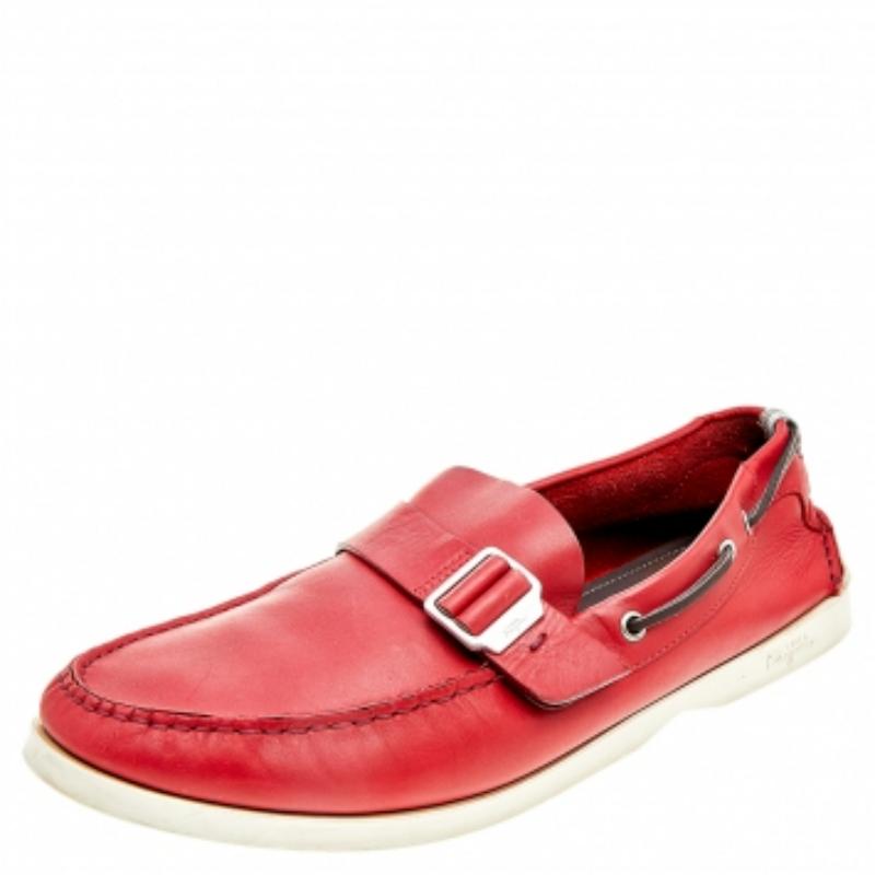 Salvatore Ferragamo Red Leather Slip On Loafers Size 46 3