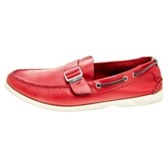 Used Salvatore Ferragamo Red Leather Slip On Loafers Size 46