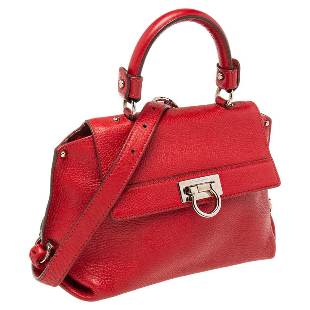 Salvatore Ferragamo Red Leather Sofia Top Handle Bag 2