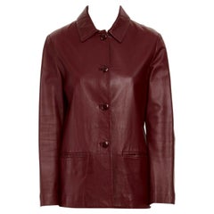 SALVATORE FERRAGAMO chaqueta de piel roja con cuello abierto y botones delante IT40 S