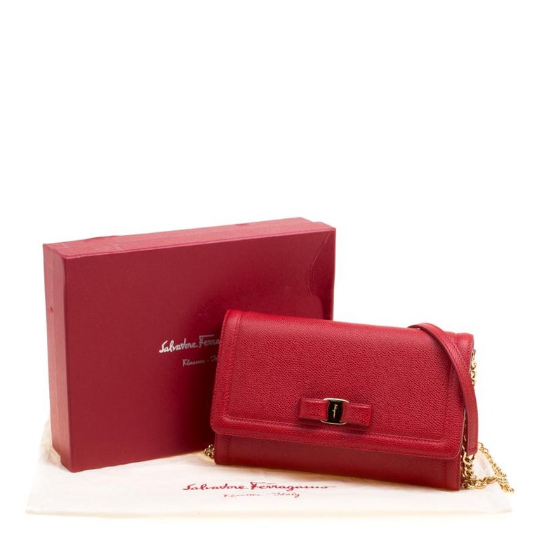 Salvatore Ferragamo Red Leather Vara Bow Clutch For Sale at 1stdibs