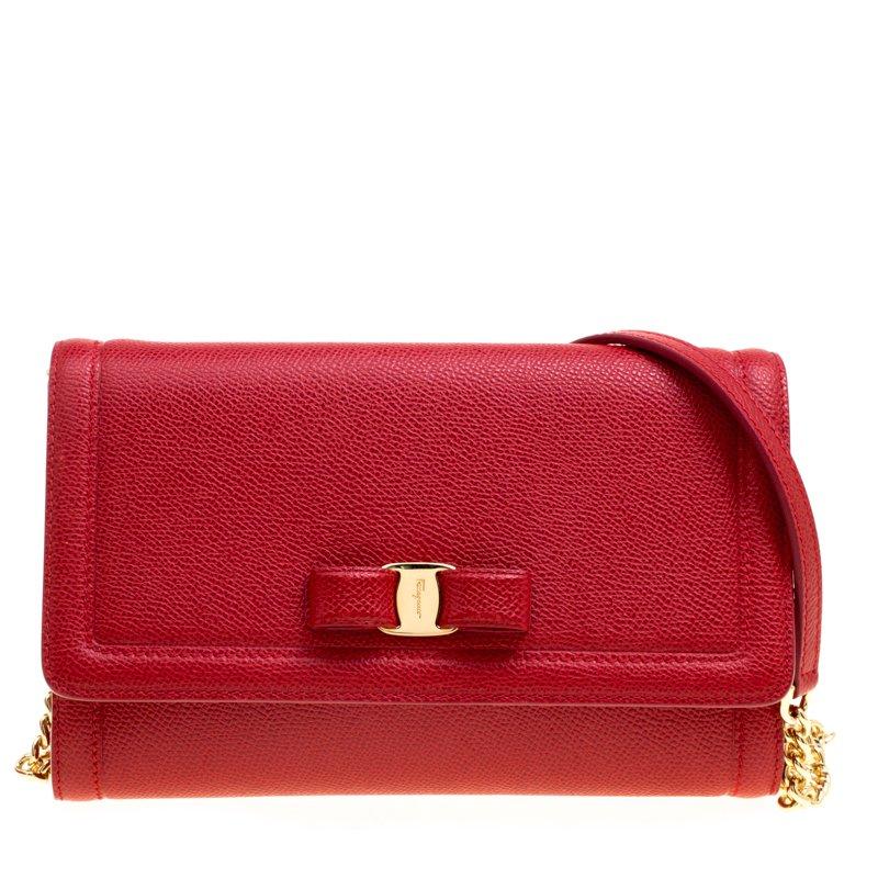 Salvatore Ferragamo Red Leather Vara Bow Clutch For Sale at 1stDibs ...