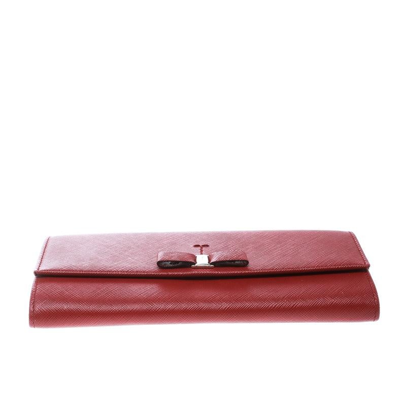 Women's Salvatore Ferragamo Red Leather Vara Bow Continental Wallet