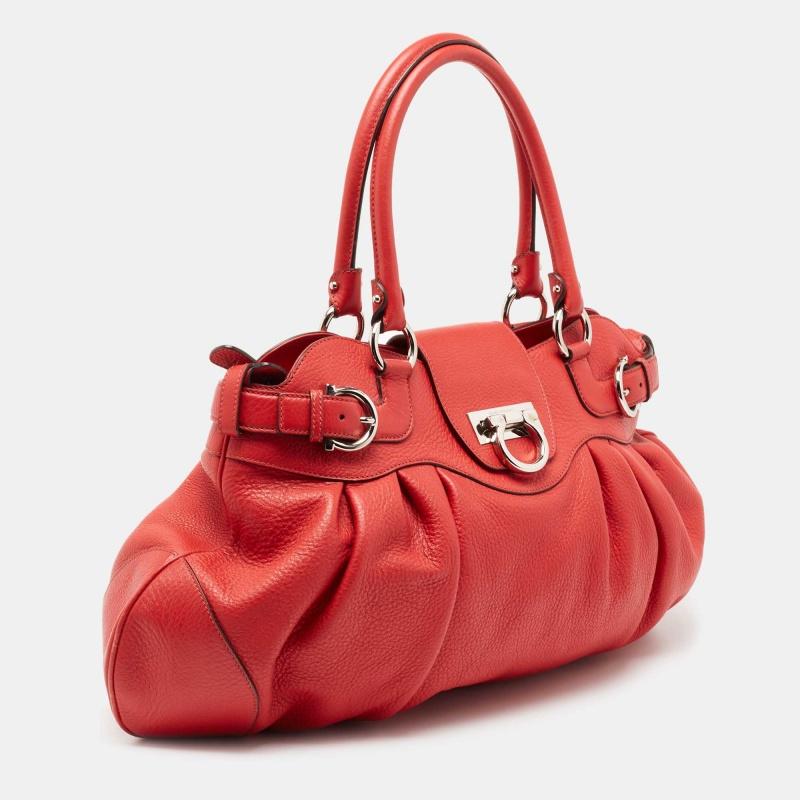 Women's Salvatore Ferragamo Red Lipstick Leather Marisa Satchel