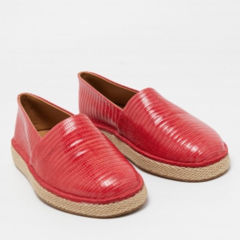 Salvatore Ferragamo Roter Eidechsenleder-Slip auf Espadrille Größe 42 im Angebot 1