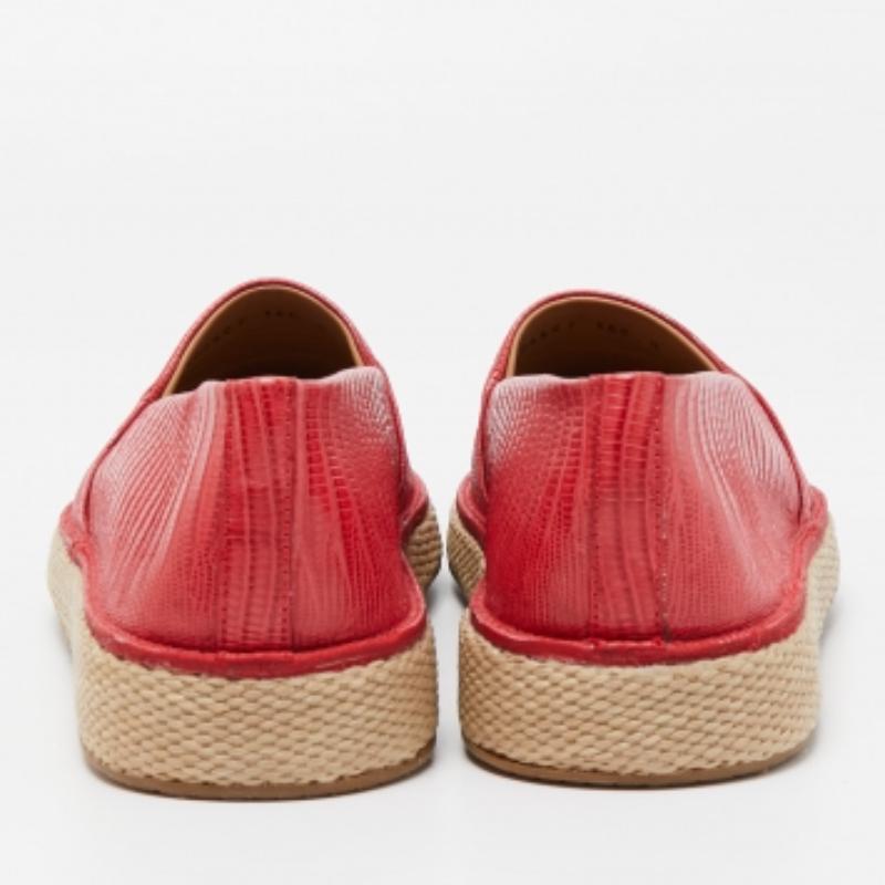 Salvatore Ferragamo Roter Eidechsenleder-Slip auf Espadrille Größe 42 im Angebot 2
