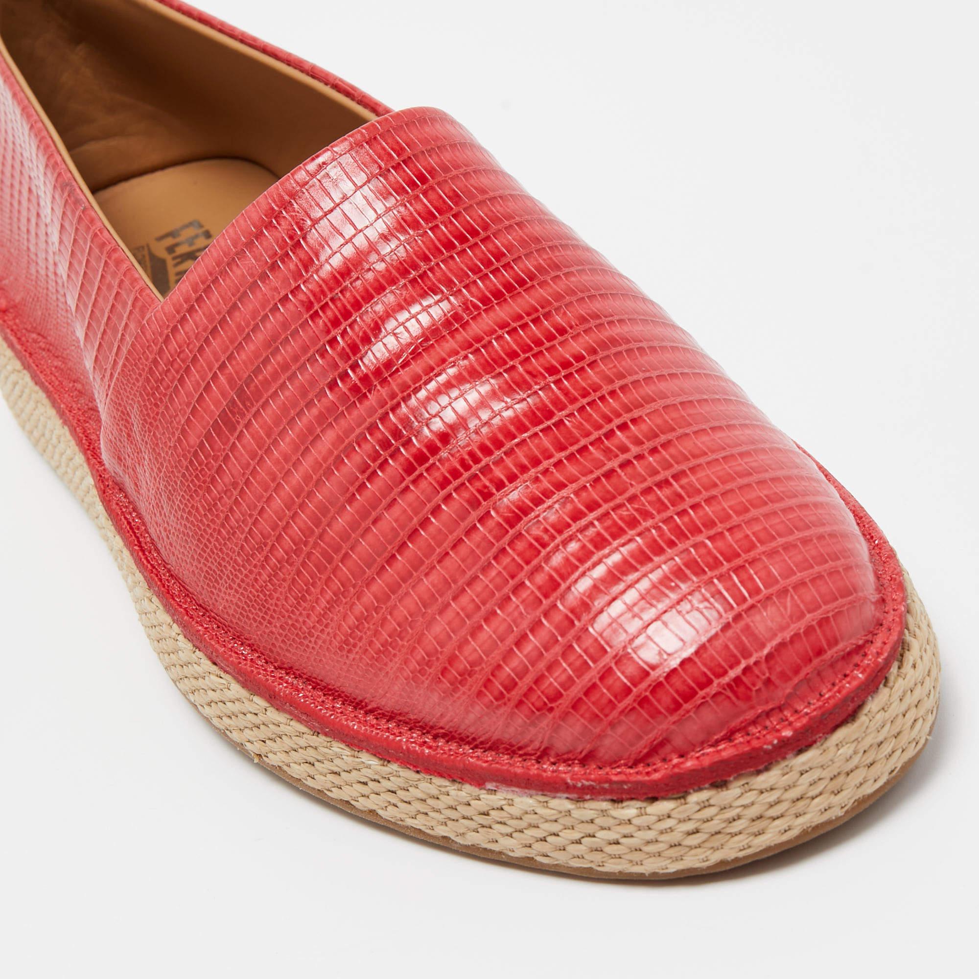 Salvatore Ferragamo Red Lizard Leather Slip On Espadrille Size 42 For Sale 2