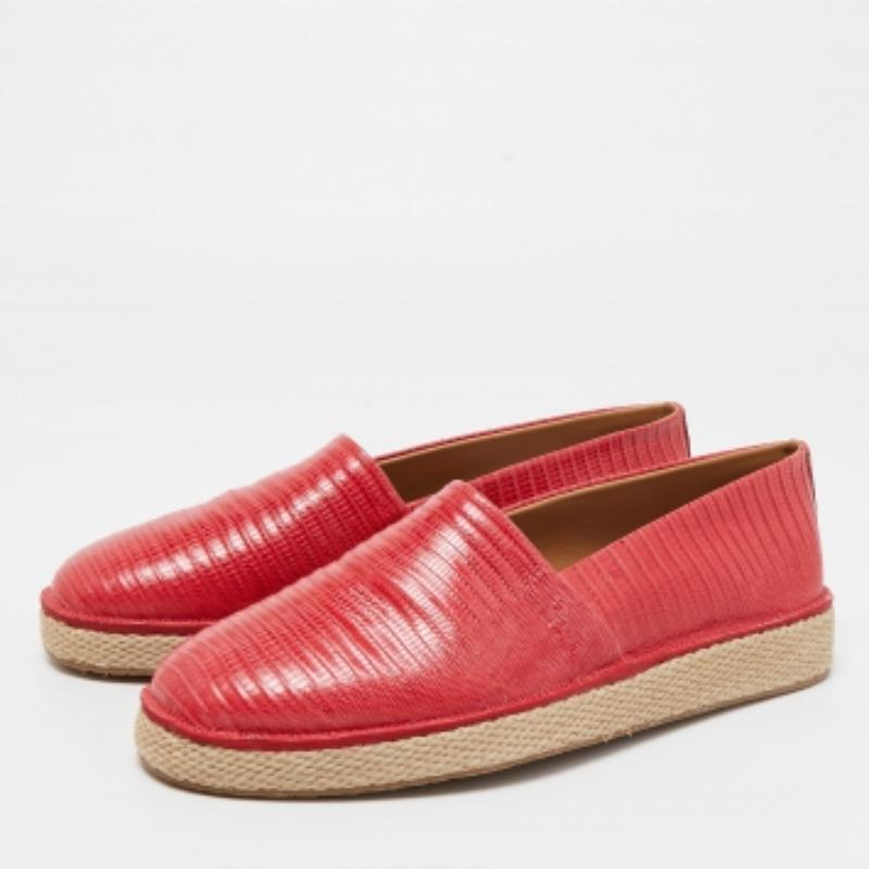 Salvatore Ferragamo Roter Eidechsenleder-Slip auf Espadrille Größe 42 im Angebot 4