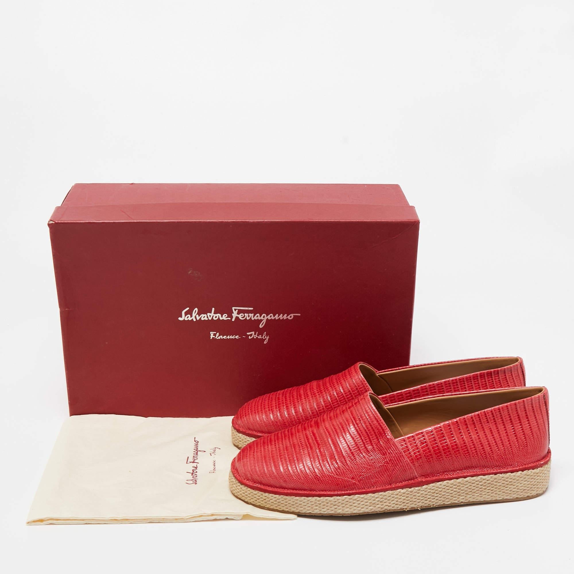 Salvatore Ferragamo Red Lizard Leather Slip On Espadrille Size 42 For Sale 4