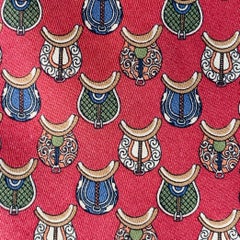 SALVATORE FERRAGAMO Red Multi Color Equestrian Silk Tie