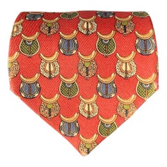 SALVATORE FERRAGAMO Red Multi Color Equestrian Silk Tie