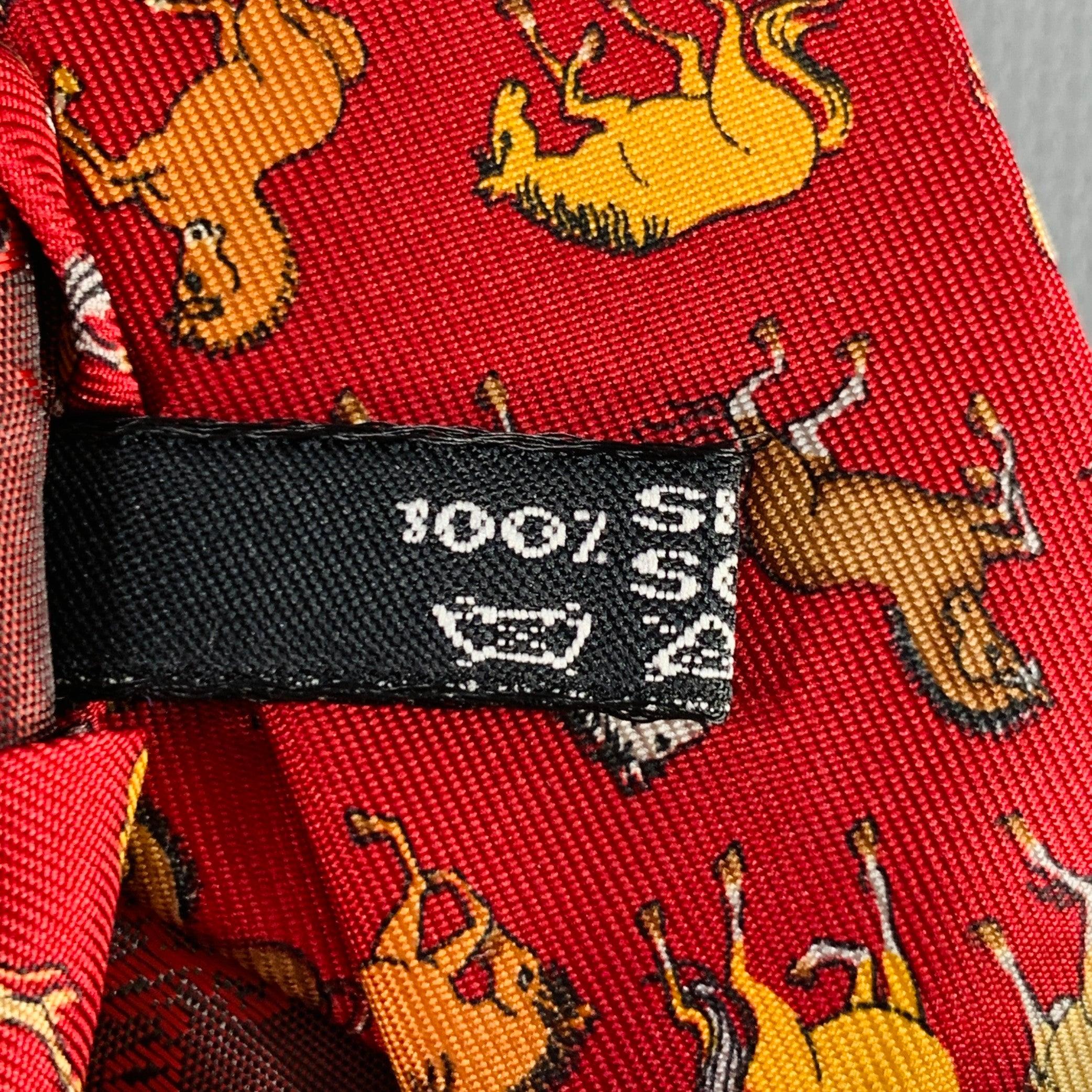 SALVATORE FERRAGAMO Red Orange Yellow Horses Silk Tie 1