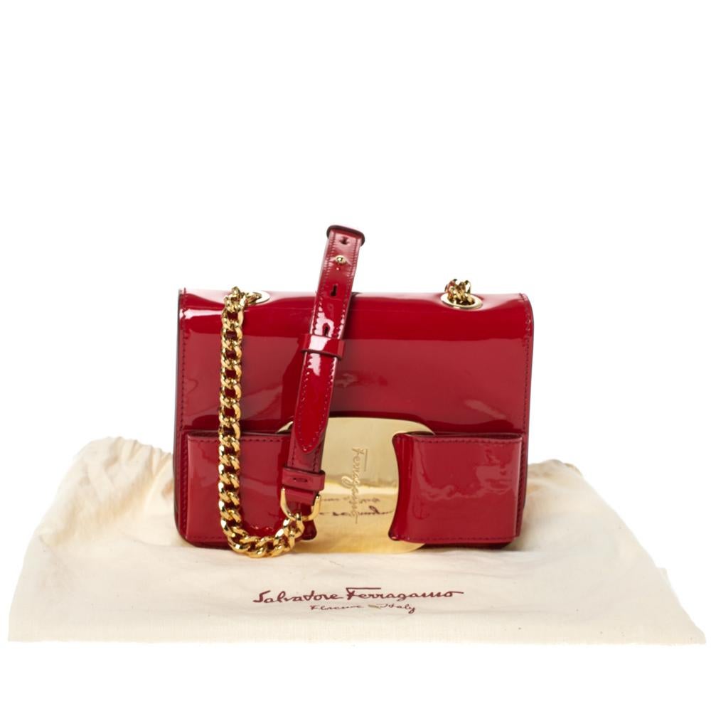 Salvatore Ferragamo Red Patent Leather Bow Crossbody Bag 4