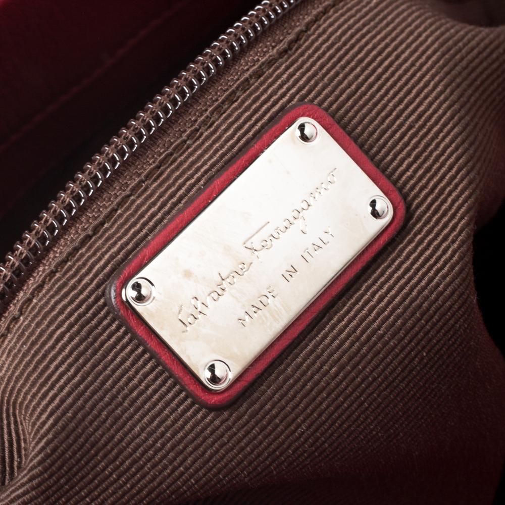 Women's Salvatore Ferragamo Red Patent Leather Braided Handle Hobo