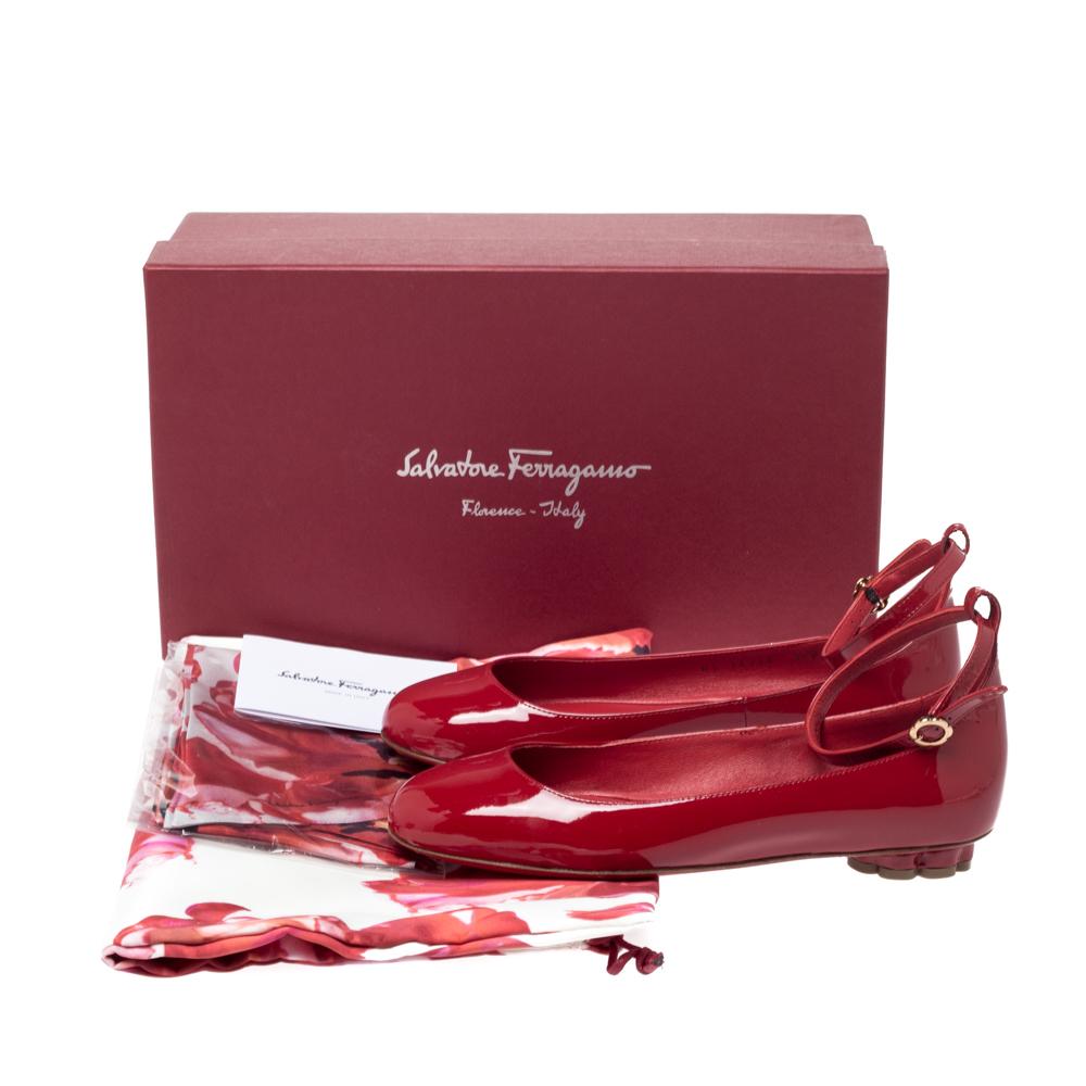 Women's Salvatore Ferragamo Red Patent Leather Cefalu Ankle Strap Ballet Flats Size 36
