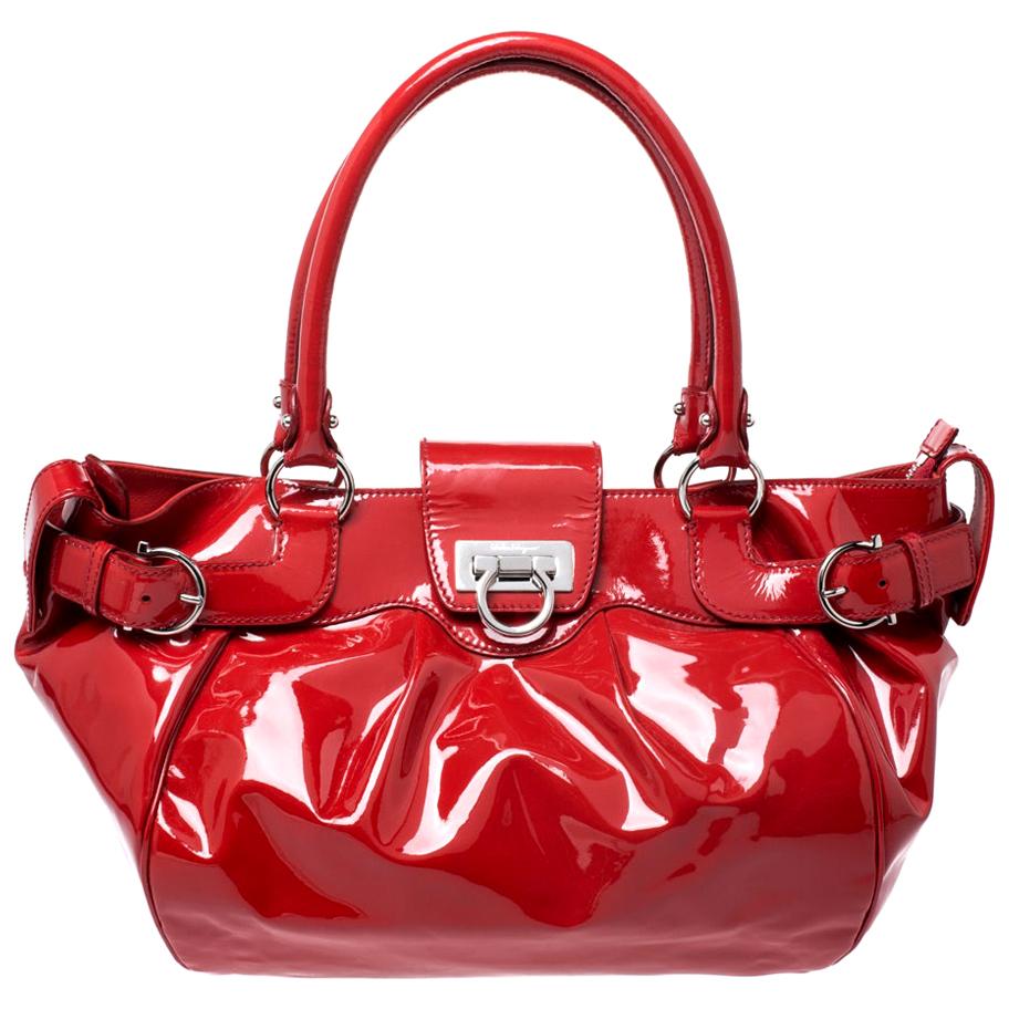 Salvatore Ferragamo Red Patent Leather Marisa Satchel