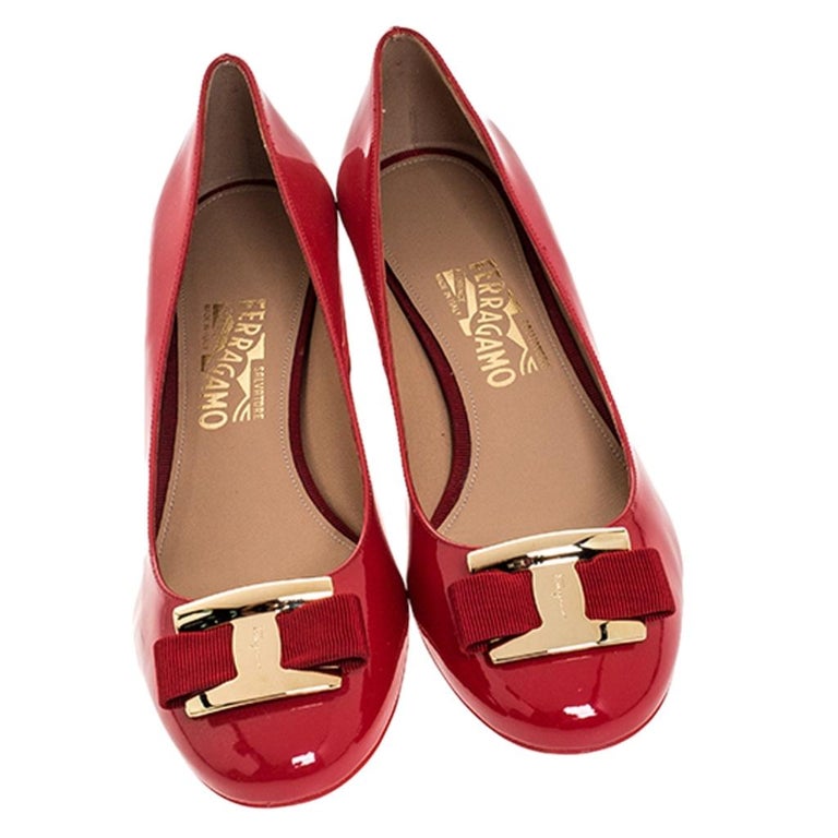 Salvatore Ferragamo Red Patent Leather Ninna Ballet Pumps Size 41 For ...