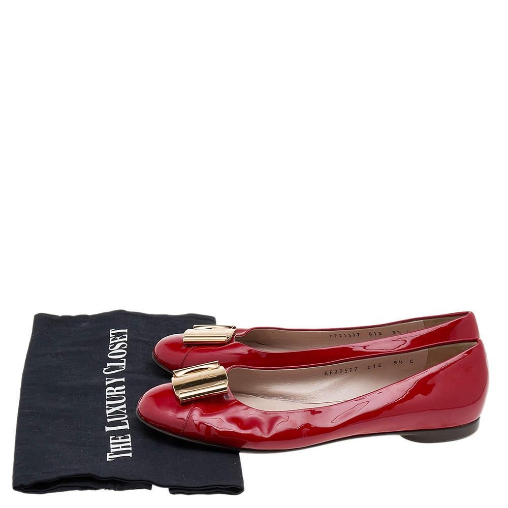 Salvatore Ferragamo Red Patent Leather Sun Ballet Flats Size 40 For Sale 4