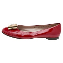 Salvatore Ferragamo Red Patent Leather Sun Ballet Flats Size 40
