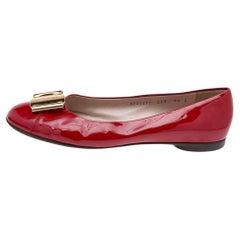 Used Salvatore Ferragamo Red Patent Leather Sun Ballet Flats Size 40