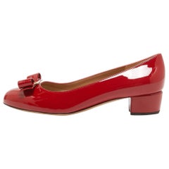 Salvatore Ferragamo Red Patent Leather Vara Bow Pumps Size 39