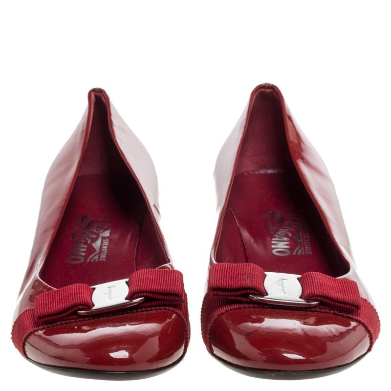 Salvatore Ferragamo Red Patent Leather Vara Bow Pumps Size 40.5 For ...