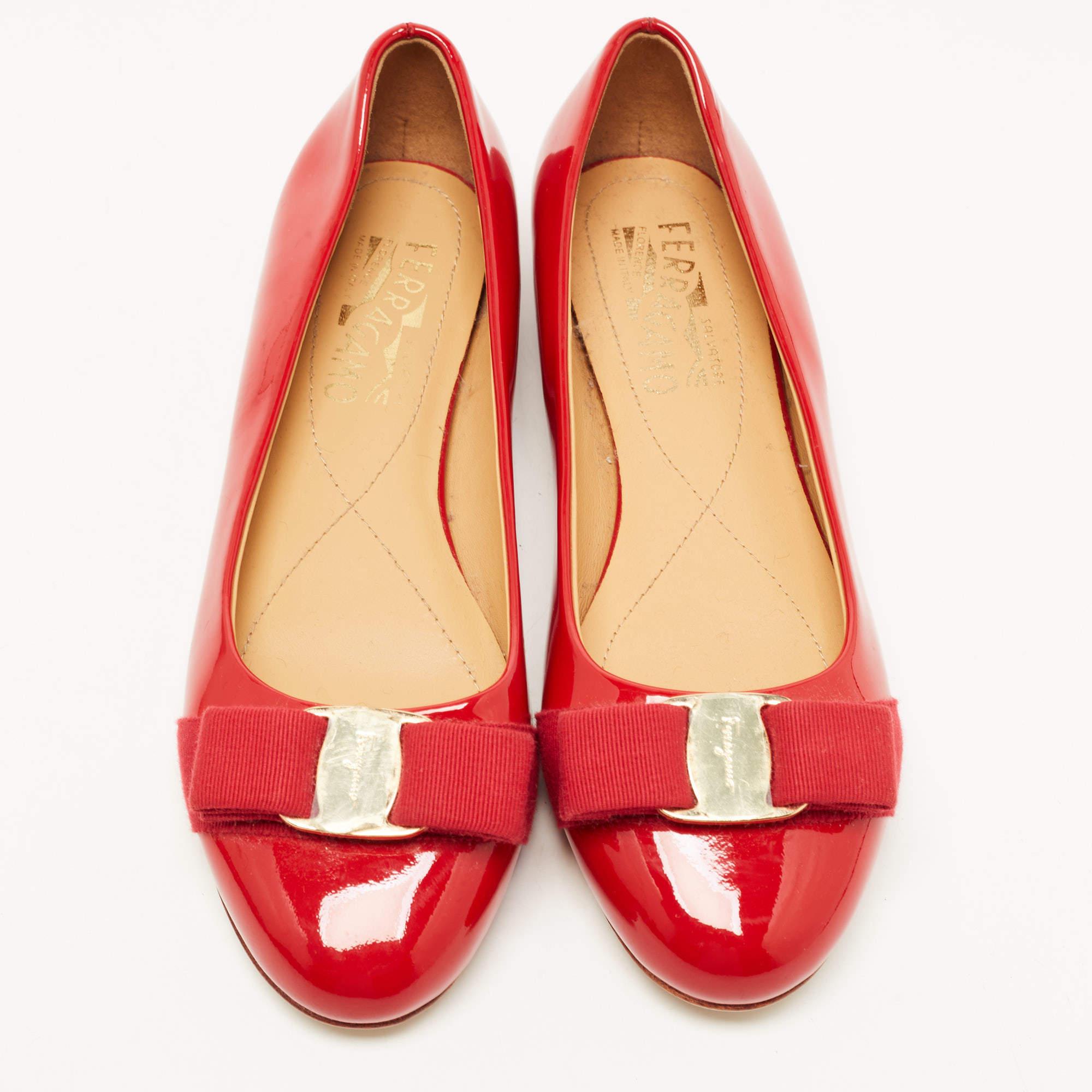 Women's Salvatore Ferragamo Red Patent Leather Varina Ballet Flats Size 36.5