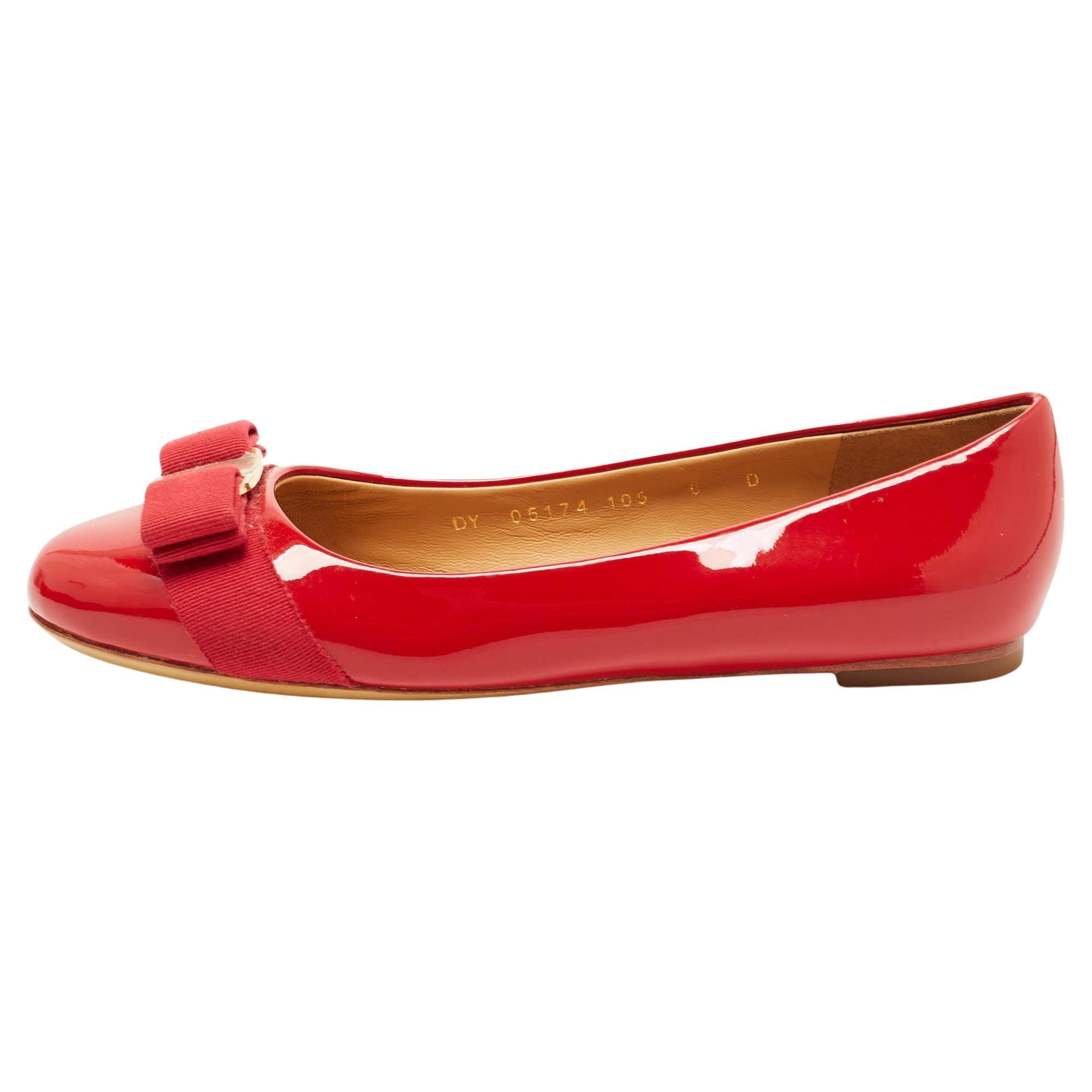 Salvatore Ferragamo Red Patent Leather Varina Ballet Flats Size 36.5 For  Sale at 1stDibs