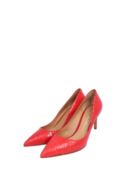 Salvatore Ferragamo Red Python Embossed Leather Pointed-Toe Pumps - EU 37.5