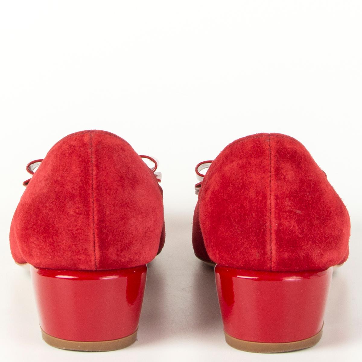 Women's SALVATORE FERRAGAMO red suede VARA BOW Pumps Shoes 36