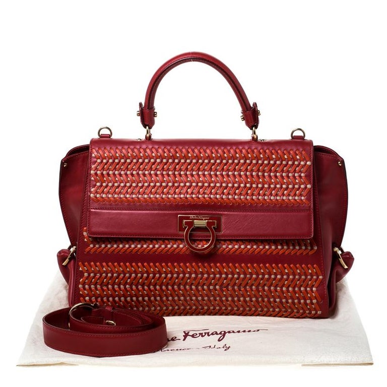 Salvatore Ferragamo Red Woven Leather Sofia Top Handle Bag For Sale at 1stDibs
