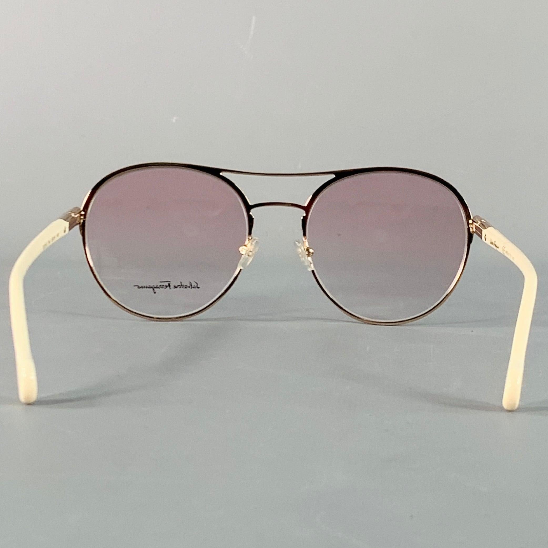 Marrone Occhiali da sole Aviator in metallo acetato oro rosa Salvatore Ferragamo in vendita