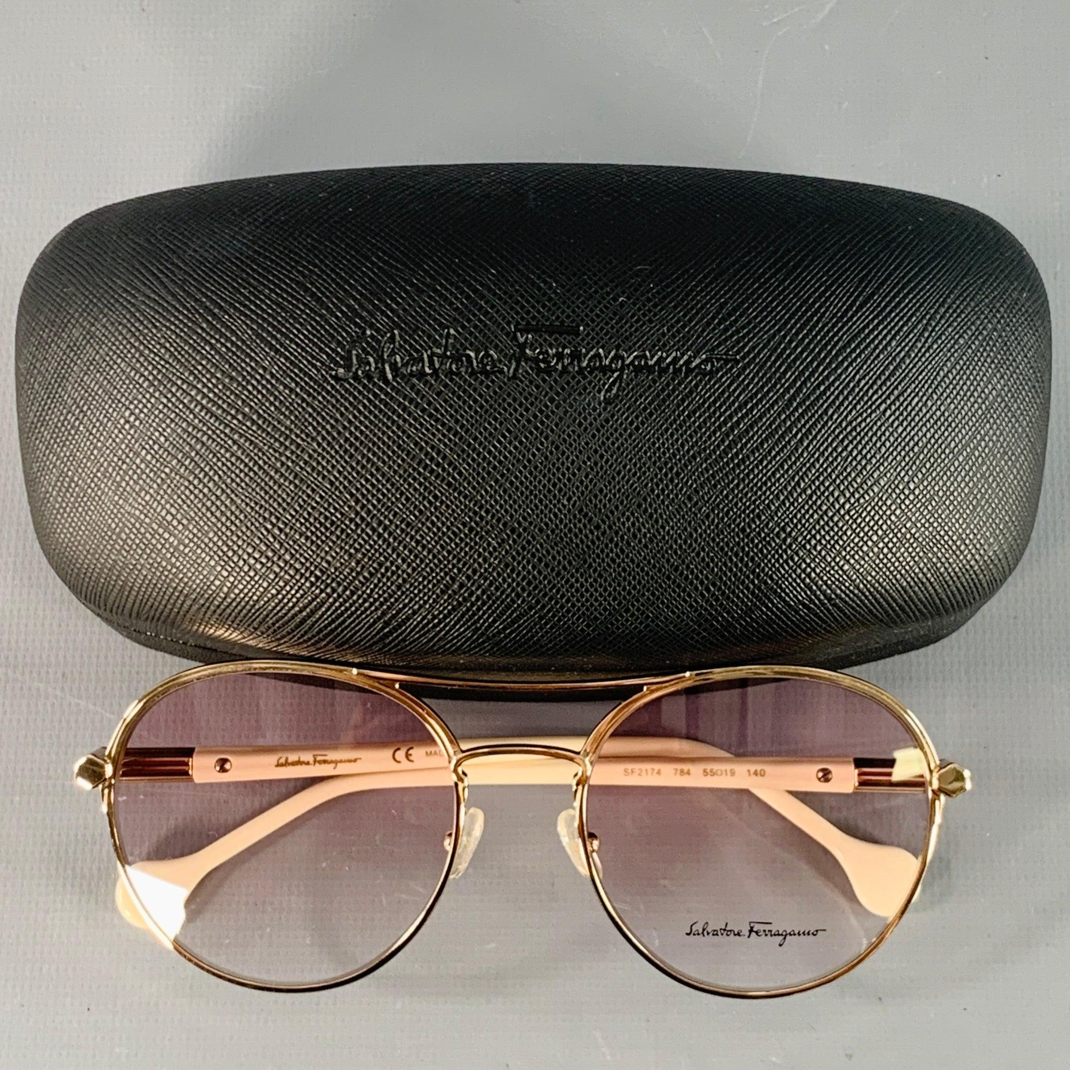 Occhiali da sole Aviator in metallo acetato oro rosa Salvatore Ferragamo in vendita 2