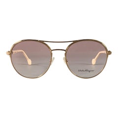 SALVATORE FERRAGAMO Rose Gold Acetate Metal Aviator Sunglasses