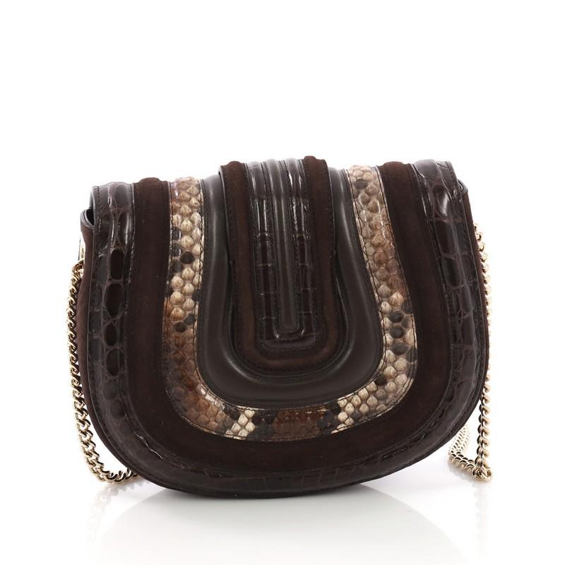 Black Salvatore Ferragamo Rosett Saddle Bag Crocodile with Python Mini