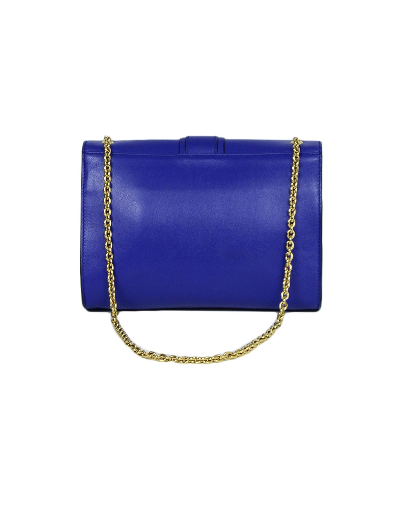 Salvatore Ferragamo Royal Blue Leather Gancini Flap Bag w/ Chain Strap In Excellent Condition In New York, NY