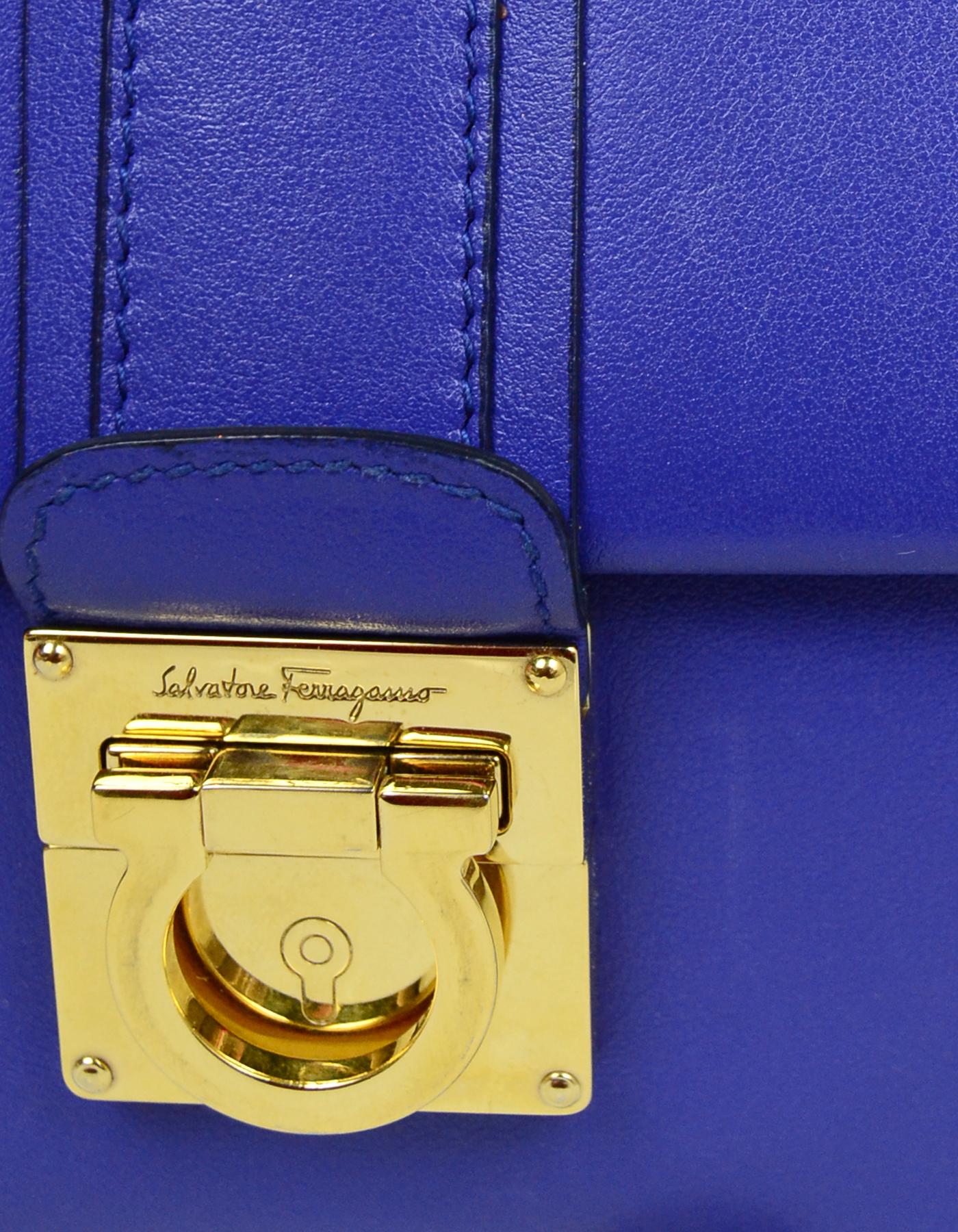 Salvatore Ferragamo Royal Blue Leather Gancini Flap Bag w/ Chain Strap 4