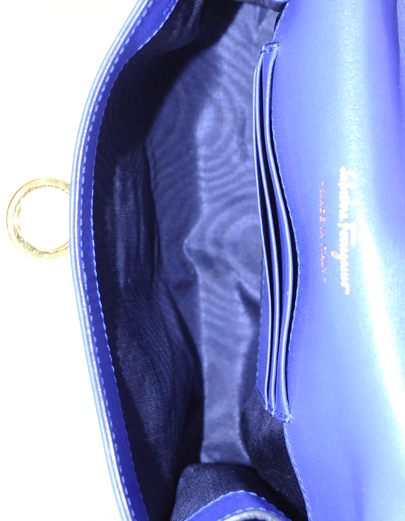 Salvatore Ferragamo Royal Blue Leather Gancini Flap Bag w/ Chain Strap 5