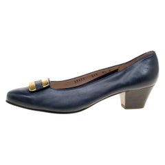 Salvatore Ferragamo Royal Blue Leather Low Heel Pumps Size 39